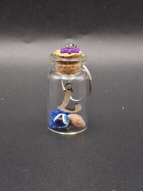 Glass Vial Keychain with Letter L Bottle Keyring - Blue Nazar Beads Charm